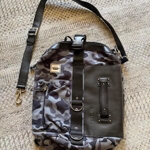 Anvanda leather canvas camo laptopMulti media crossbody bag